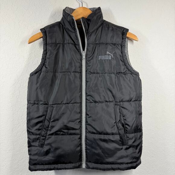 Women's Puma Reversible Black and Gray Quilted Zip Front Vest Size L - Picture 7 of 8